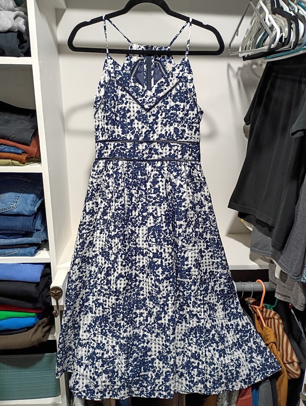 J.O.A. Navy and White Sheer Floral Print Sundress
